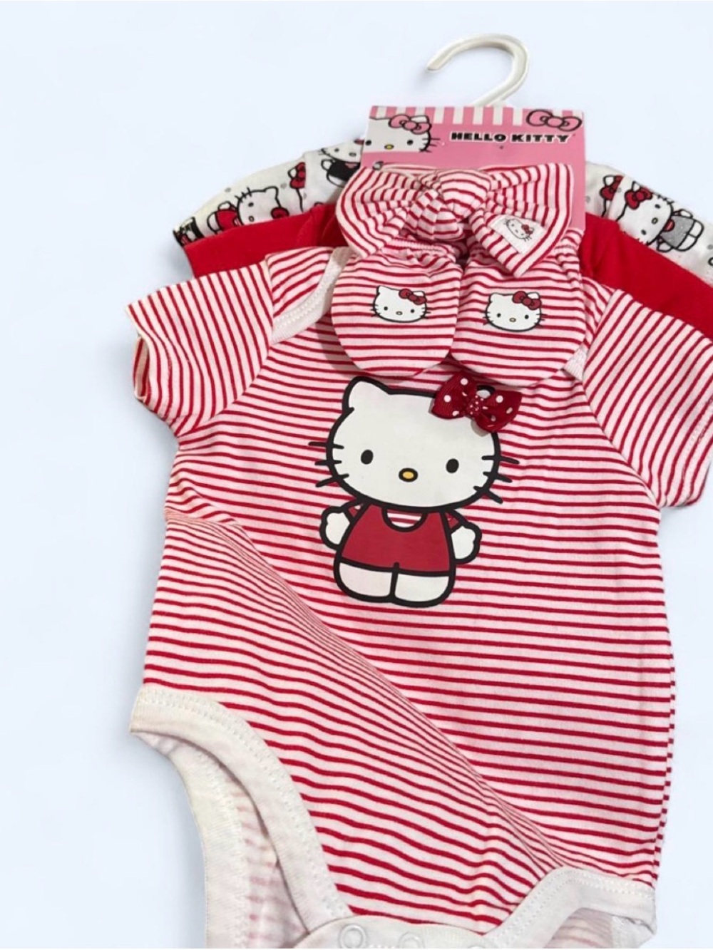 Hello Kitty Pink & White Striped Infant Onesie with Bow Accent